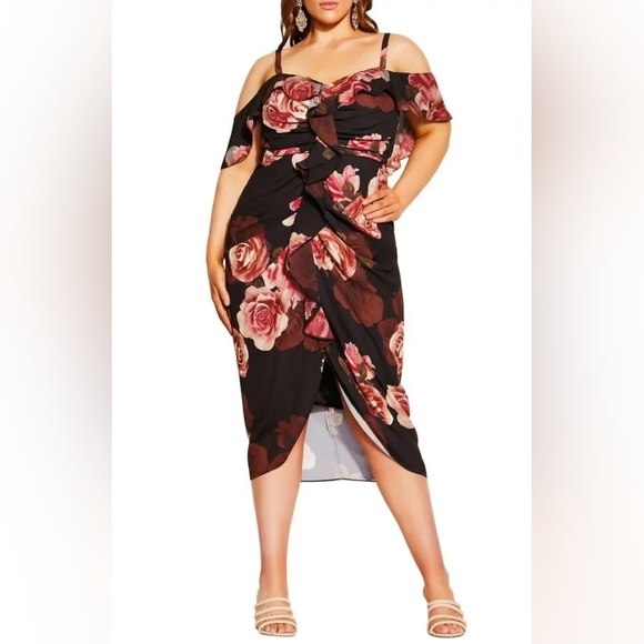 City Chic Seduction Floral Cold Shoulder Dress - Picture 6 of 6